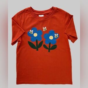 Hanna Andersson Orange Tee with Blue Floral Design 6/7
